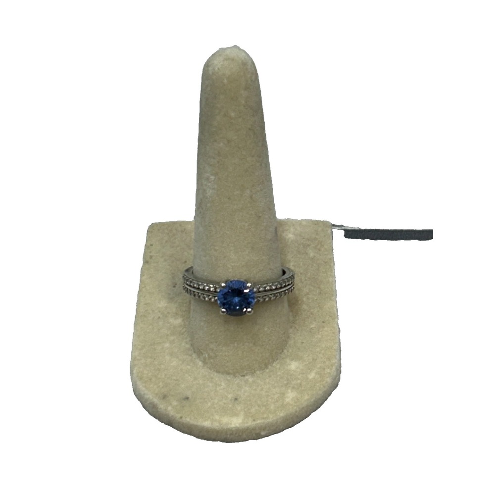 DK 925 Sterling Silver Engagement Blue Sapphire? CZ & Pave Accents‎ Ring Size 8